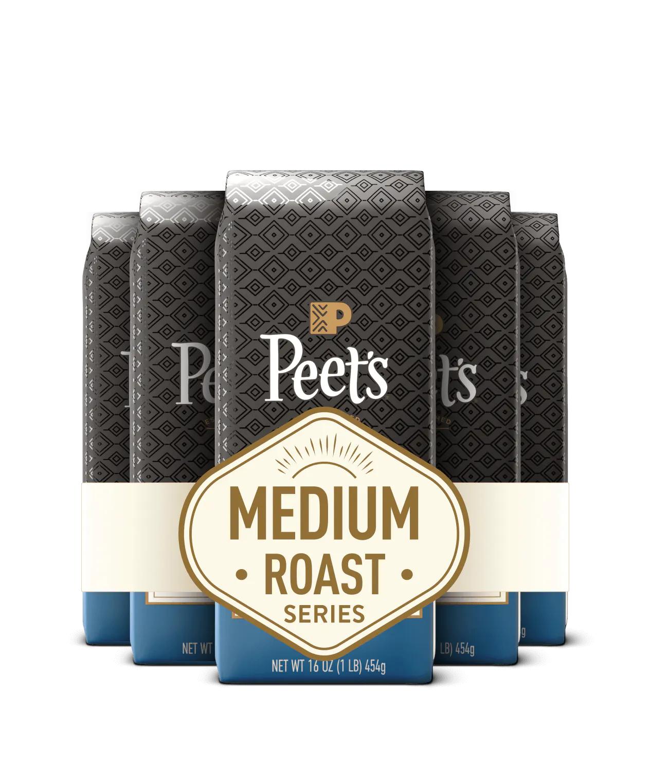 Packaging of Peet's coffee bags with a focus on the 'Medium Roast Series' label.