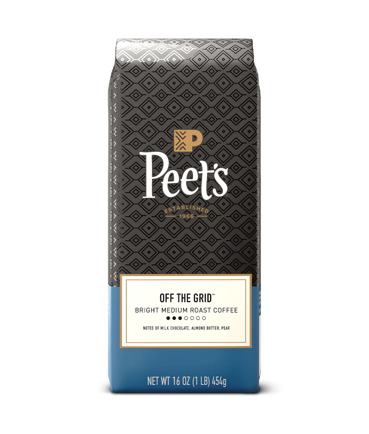 Peet's coffee off the grid bag on a transparent background